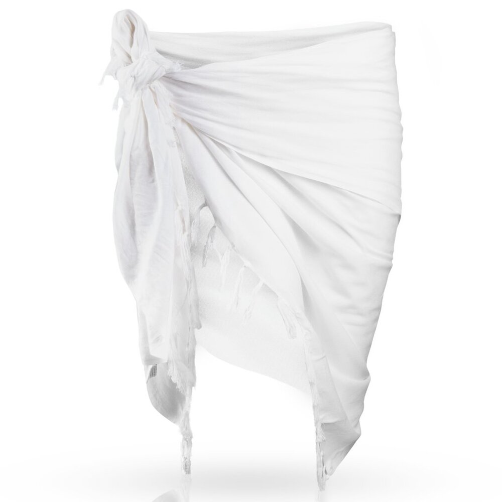 White Sarong | Pareo | Swim Cover Up | Women's Beach Coverup - Picture 2 of 8